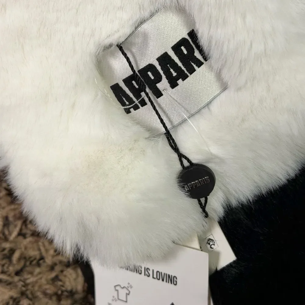 Apparis Faux Fur Stole Black White Two Tone Neck Wrap Scarf Plush Soft NWT